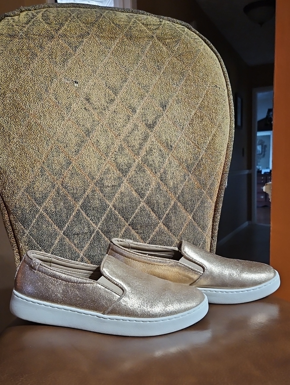 Vionic Pro Avery Metallic Suede Slip On Sneakers Loafers Shoes Metallic Gold